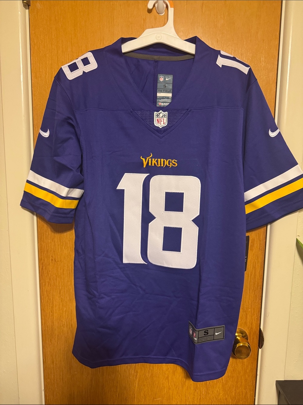 Nike Purple Minnesota Vikings #18 Football Jersey with White & Gold Accents